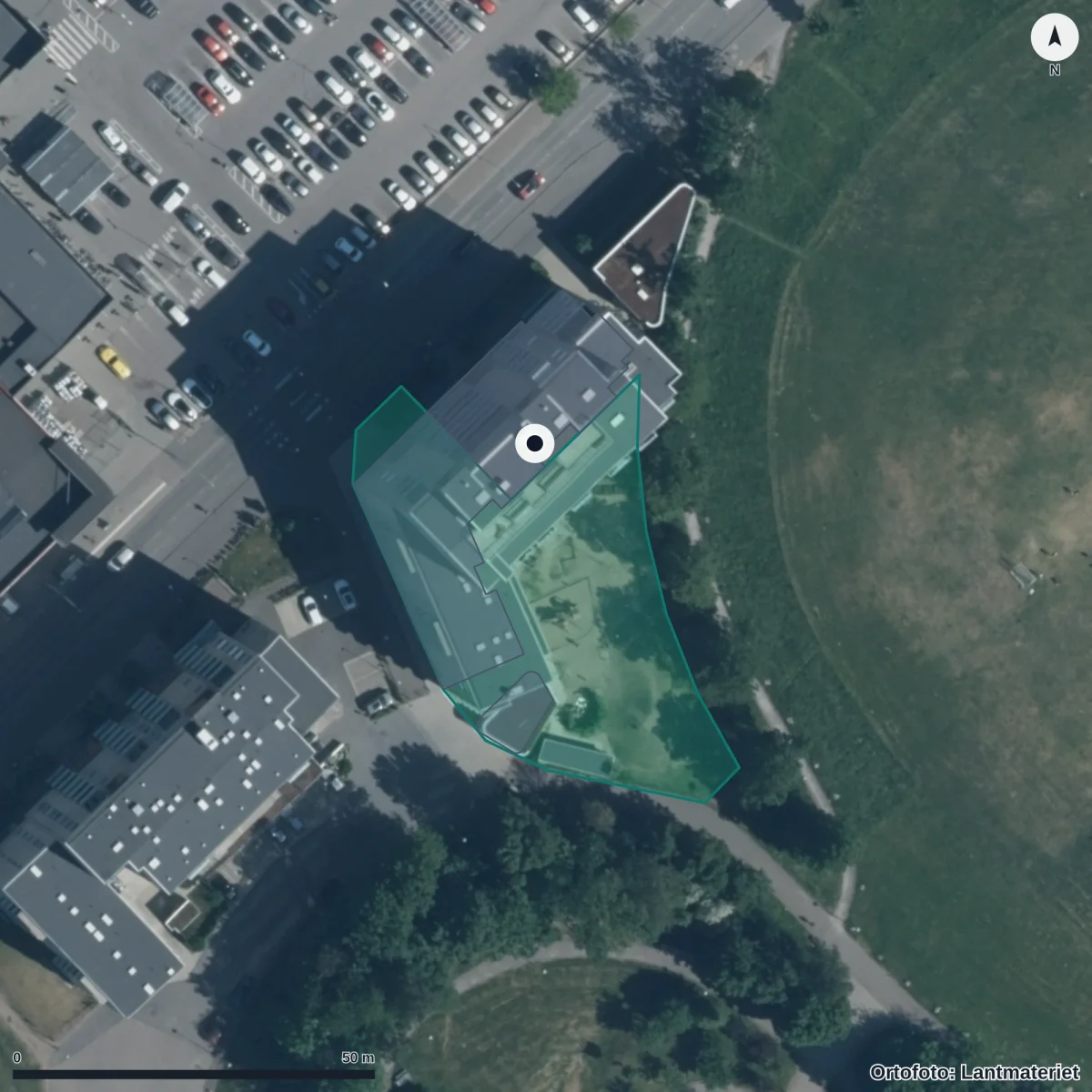 Flygbild över Diamantens Förskola, ortofoto från Lantmäteriet
