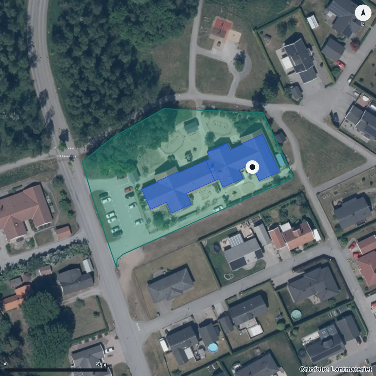 Flygbild över Tofta Förskola, ortofoto från Lantmäteriet