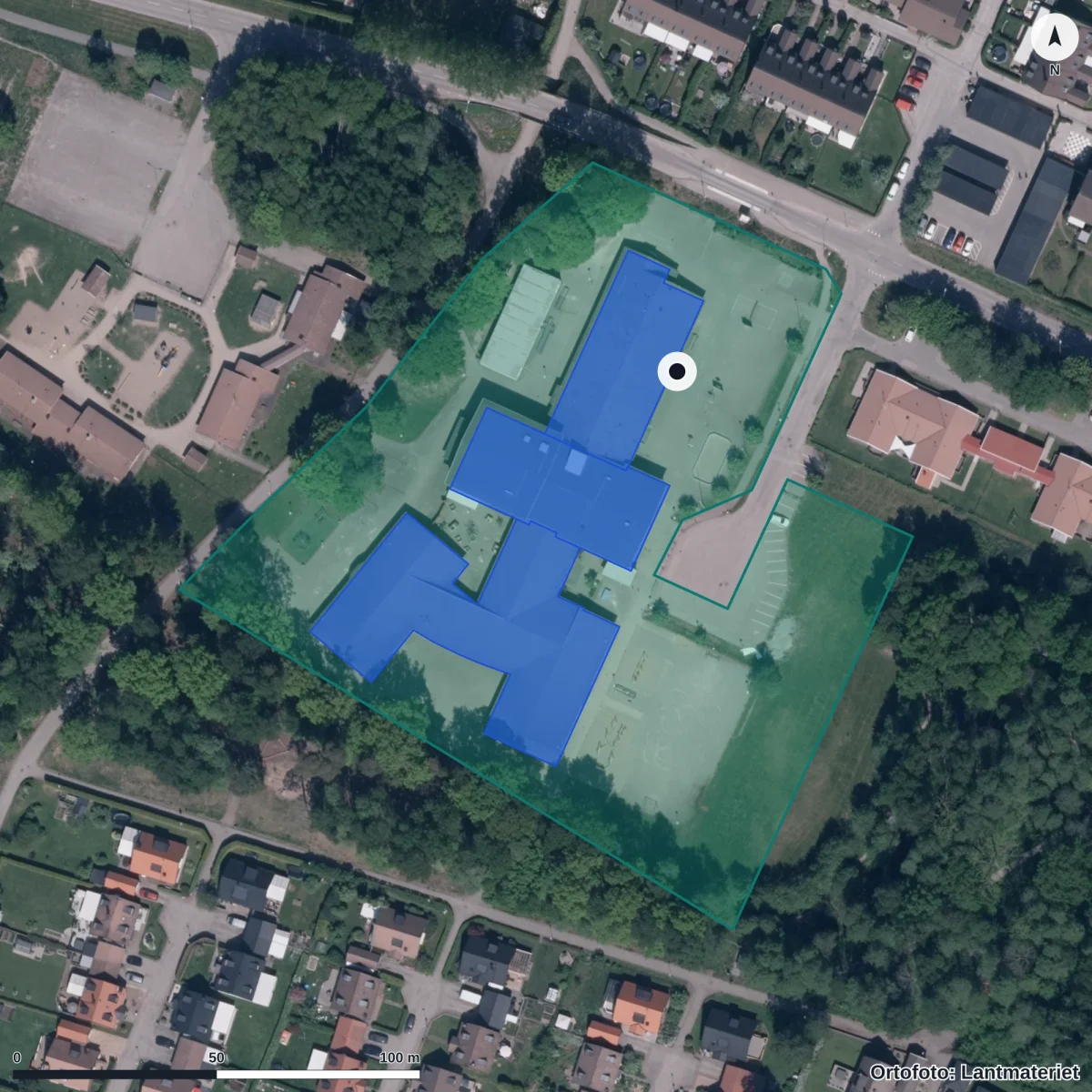 Flygbild över Granås Förskola, ortofoto från Lantmäteriet