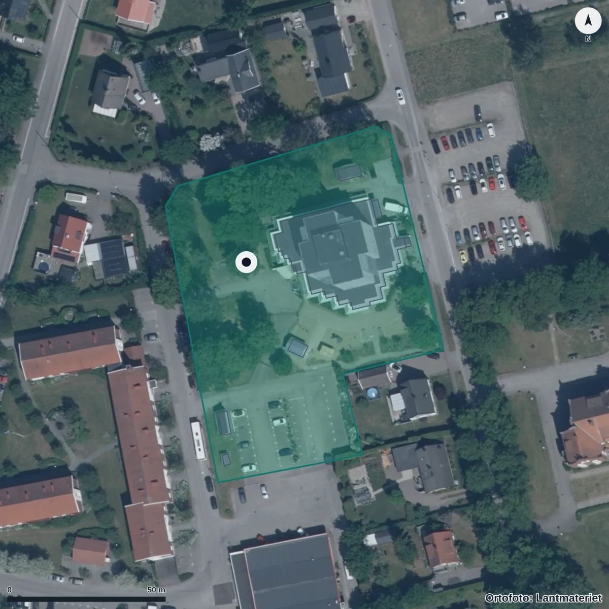 Flygbild över Möllebackens Förskola, ortofoto från Lantmäteriet