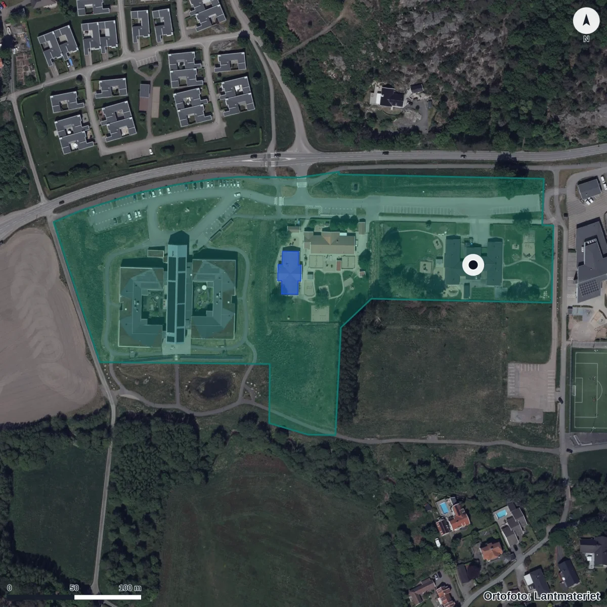 Flygbild över Särö Förskola, ortofoto från Lantmäteriet