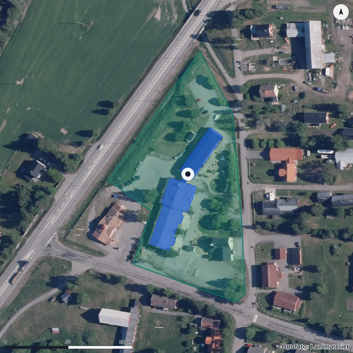 Flygbild över Förskolan Korallen, ortofoto från Lantmäteriet