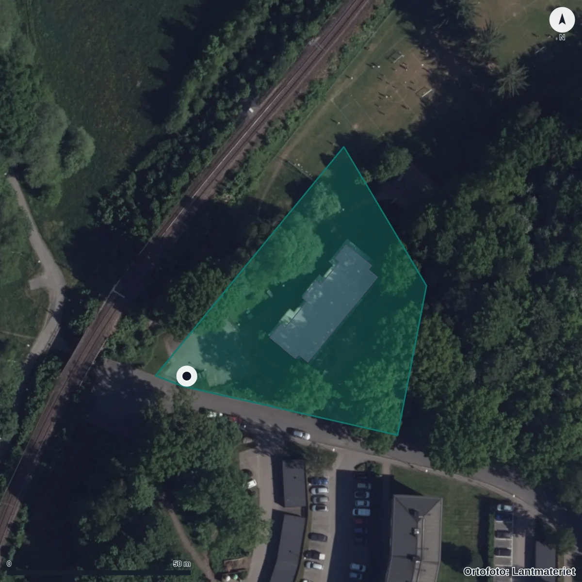 Flygbild över Enerbackens Förskola, ortofoto från Lantmäteriet