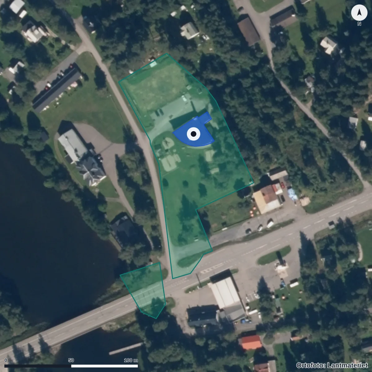 Flygbild över Droppen Förskola, ortofoto från Lantmäteriet