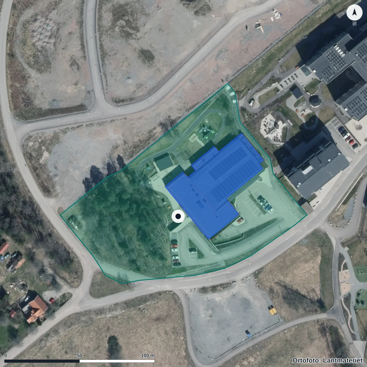 Flygbild över Gotö Förskola, ortofoto från Lantmäteriet