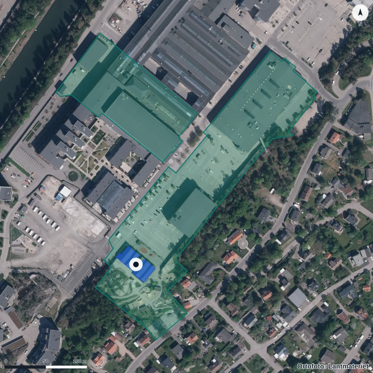 Flygbild över Lokets Förskola, ortofoto från Lantmäteriet