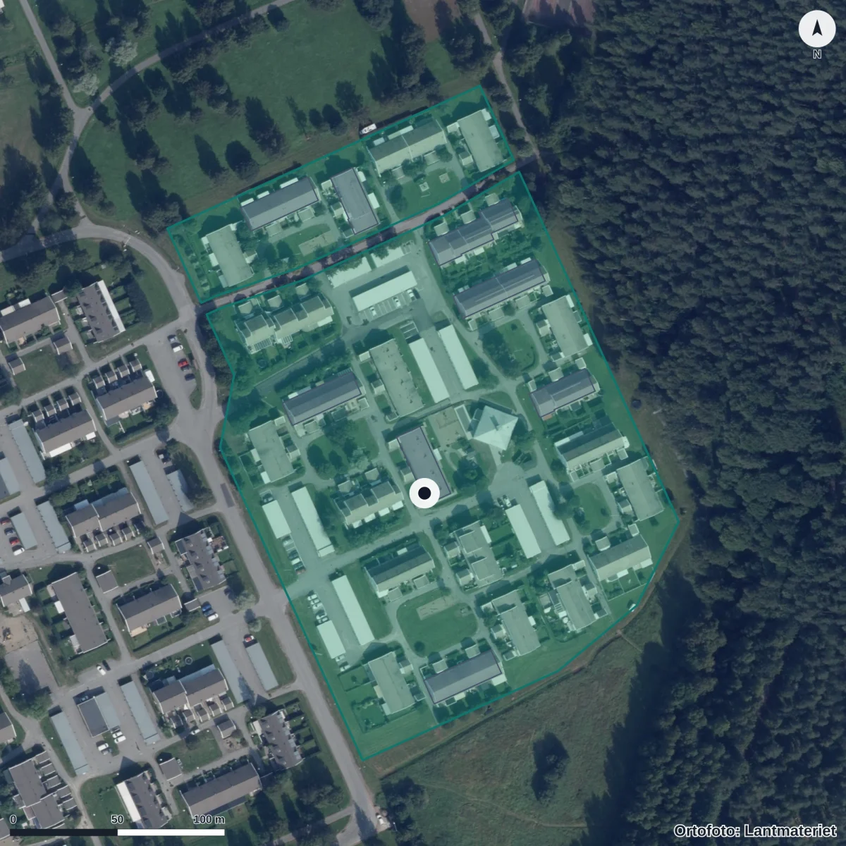 Flygbild över Kvistens Förskola, ortofoto från Lantmäteriet