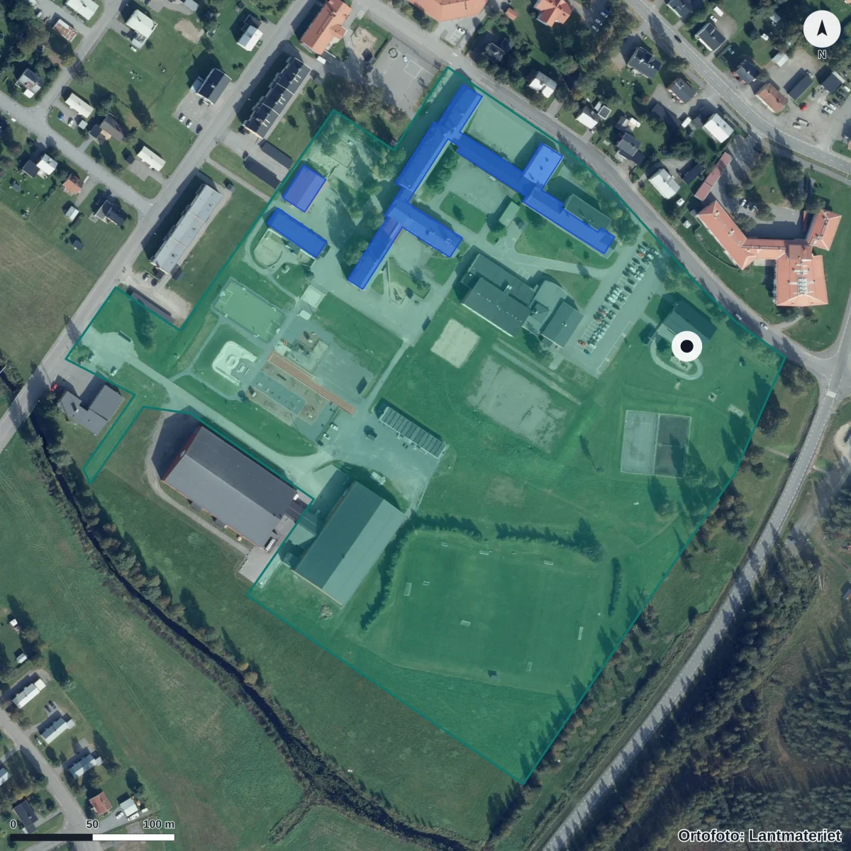 Flygbild över Myrstacken, ortofoto från Lantmäteriet