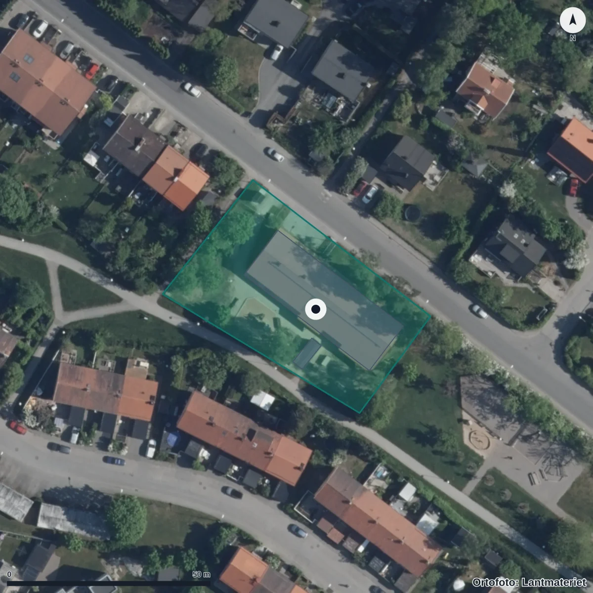 Flygbild över Förskolan Västergök, ortofoto från Lantmäteriet