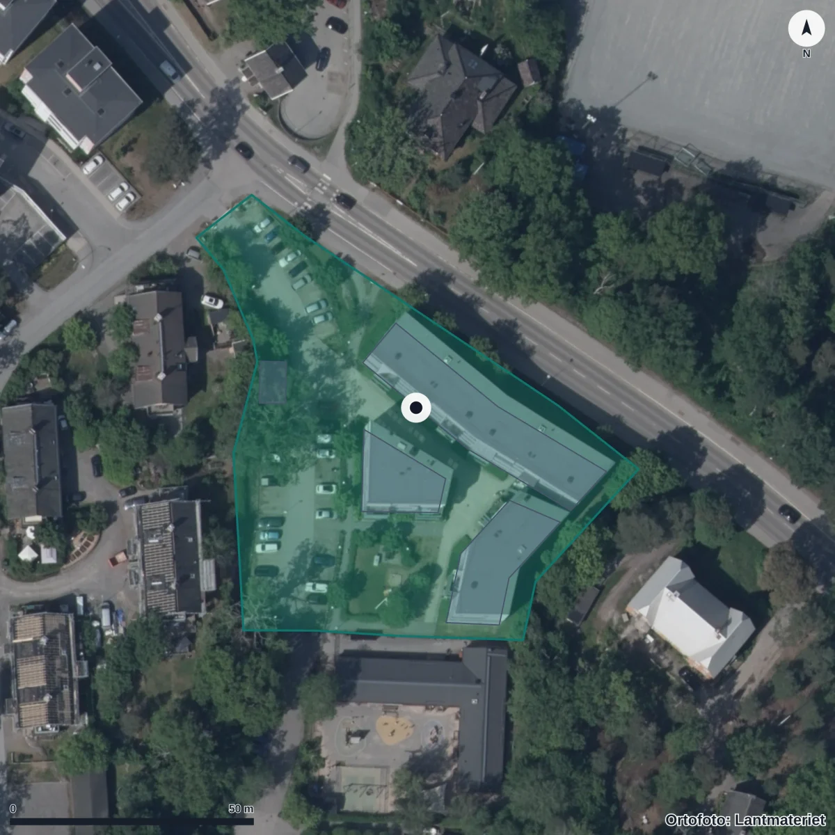 Flygbild över Åkerlyckan, ortofoto från Lantmäteriet