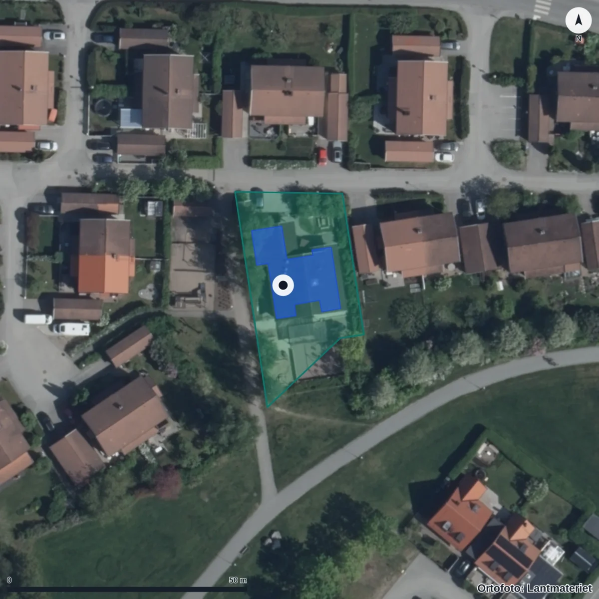 Flygbild över Ängsholmens Förskola, ortofoto från Lantmäteriet