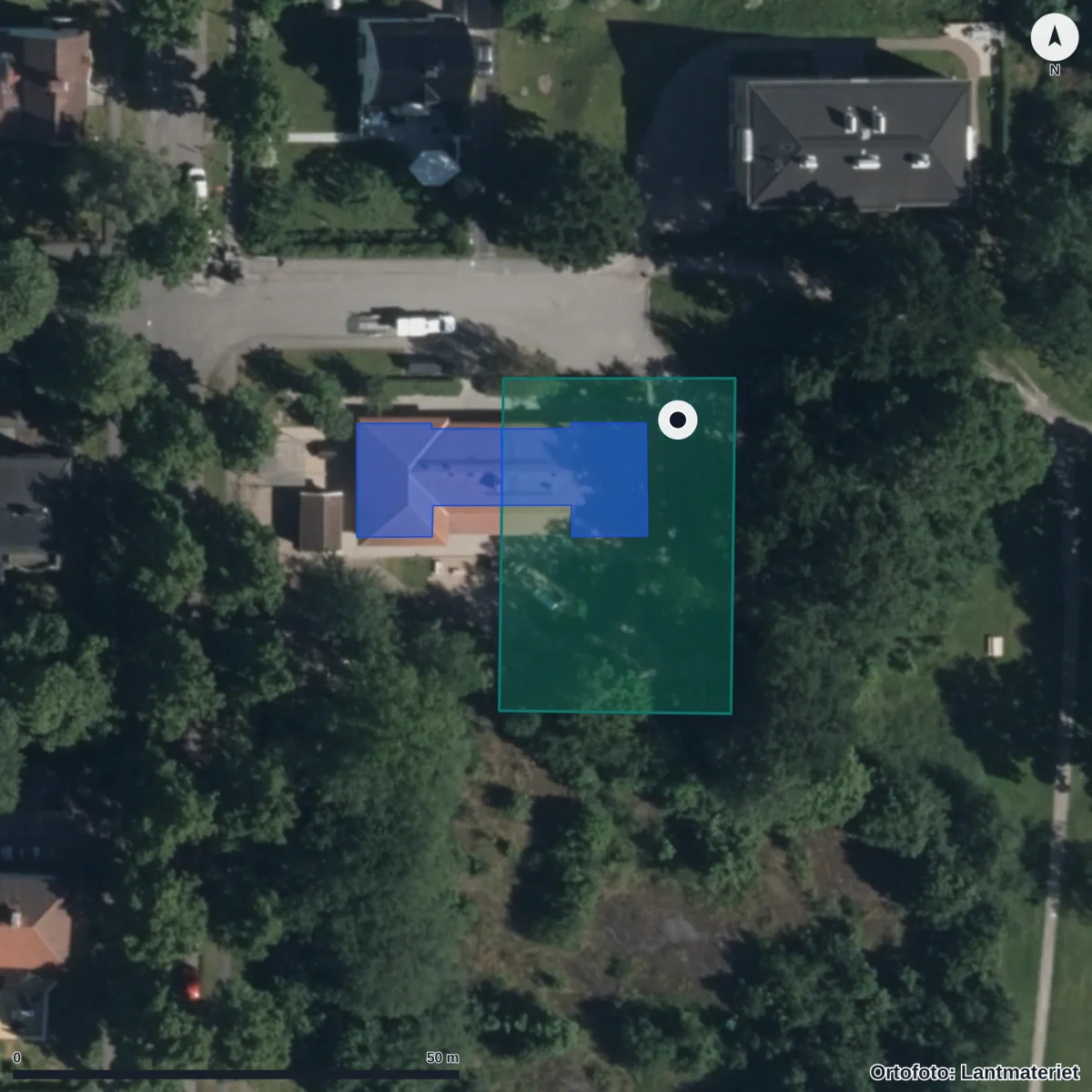 Flygbild över Hultets Förskola, ortofoto från Lantmäteriet