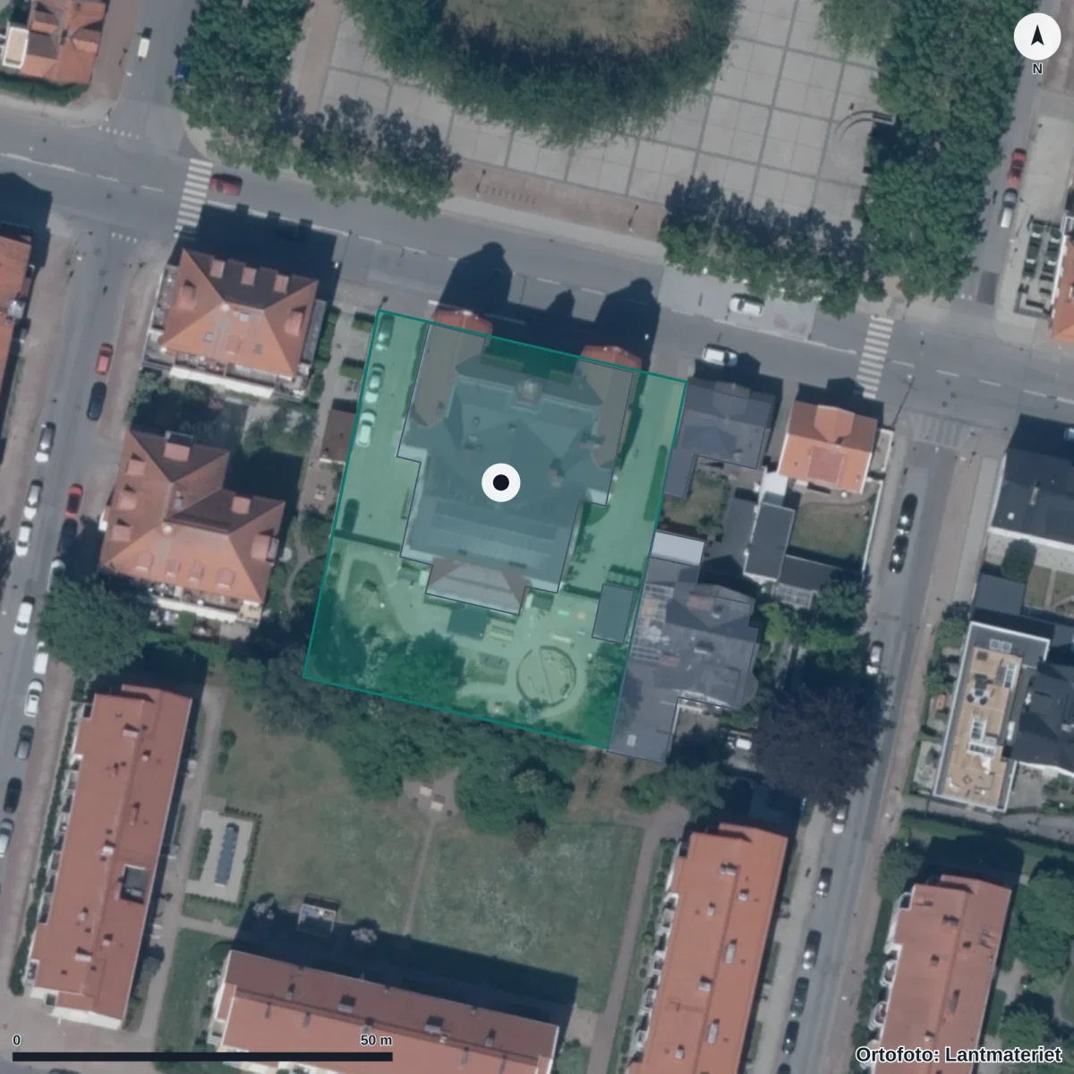 Flygbild över Ängsdals Förskola Limhamn, ortofoto från Lantmäteriet