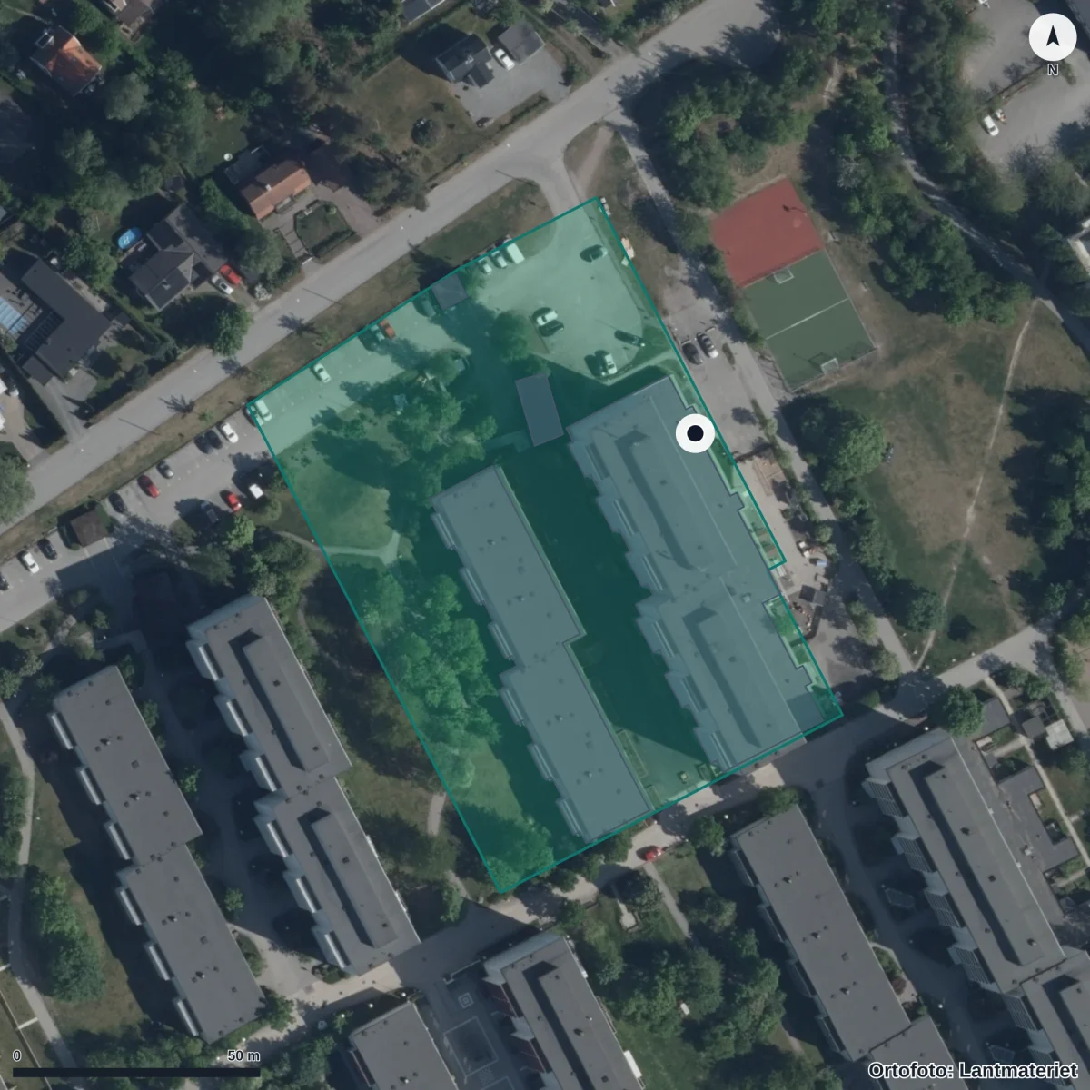Flygbild över Pilens Förskola Tf Förskolor, ortofoto från Lantmäteriet