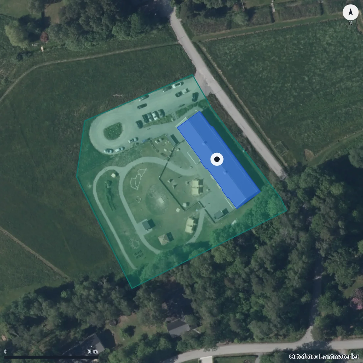 Flygbild över Tellusbarn Svartgarn, ortofoto från Lantmäteriet