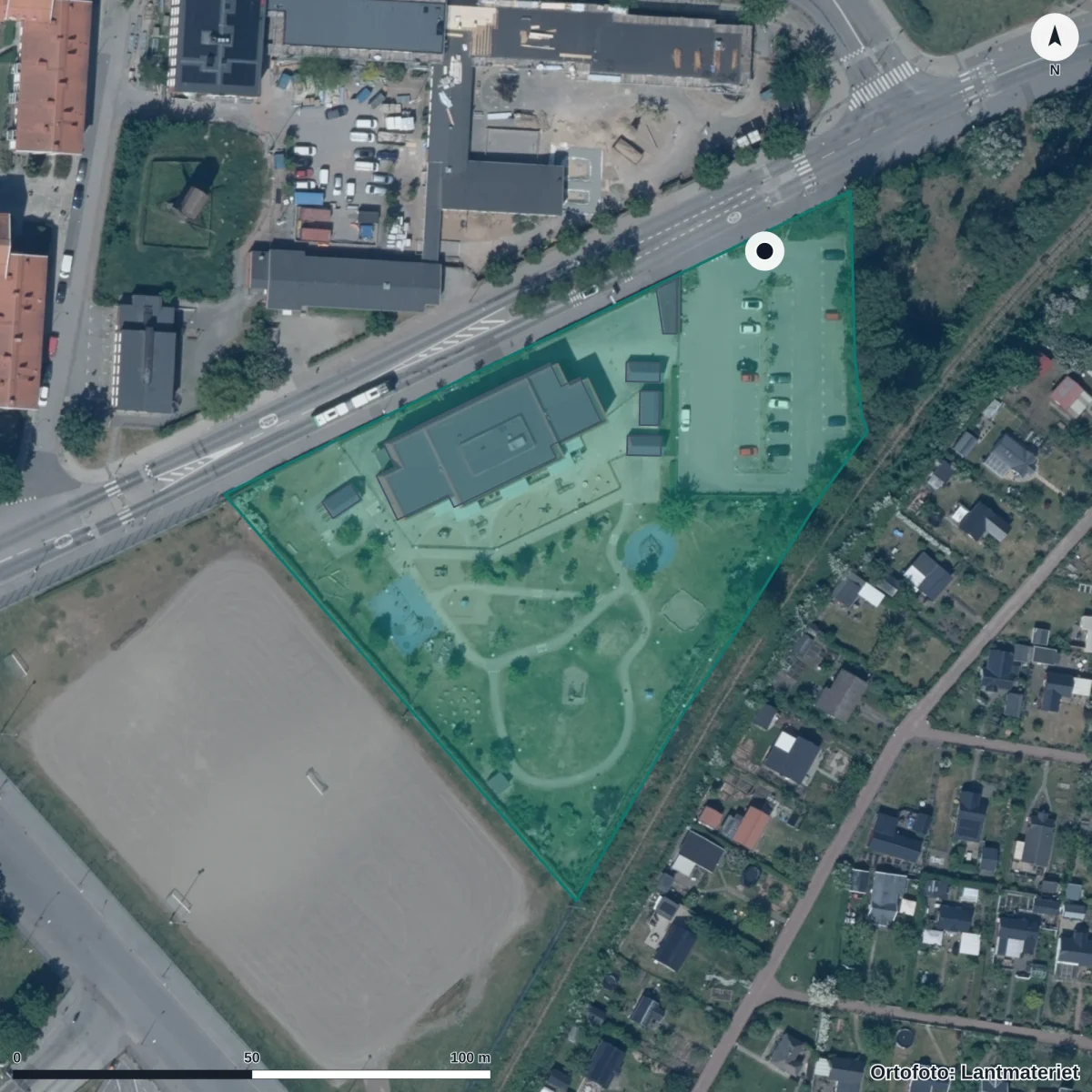 Flygbild över Bulltofta Förskola, ortofoto från Lantmäteriet