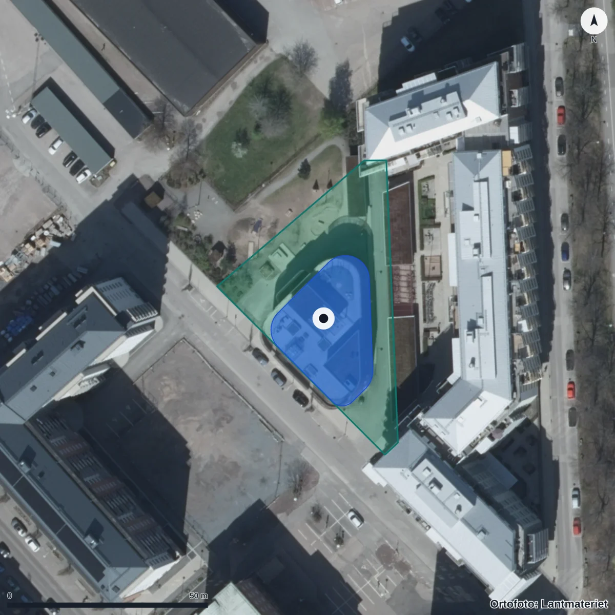 Flygbild över Förskolan Lotsen, ortofoto från Lantmäteriet