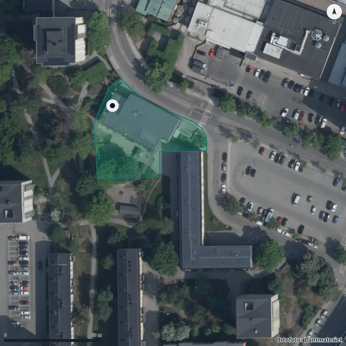 Flygbild över Förskolan Önskeringen, ortofoto från Lantmäteriet