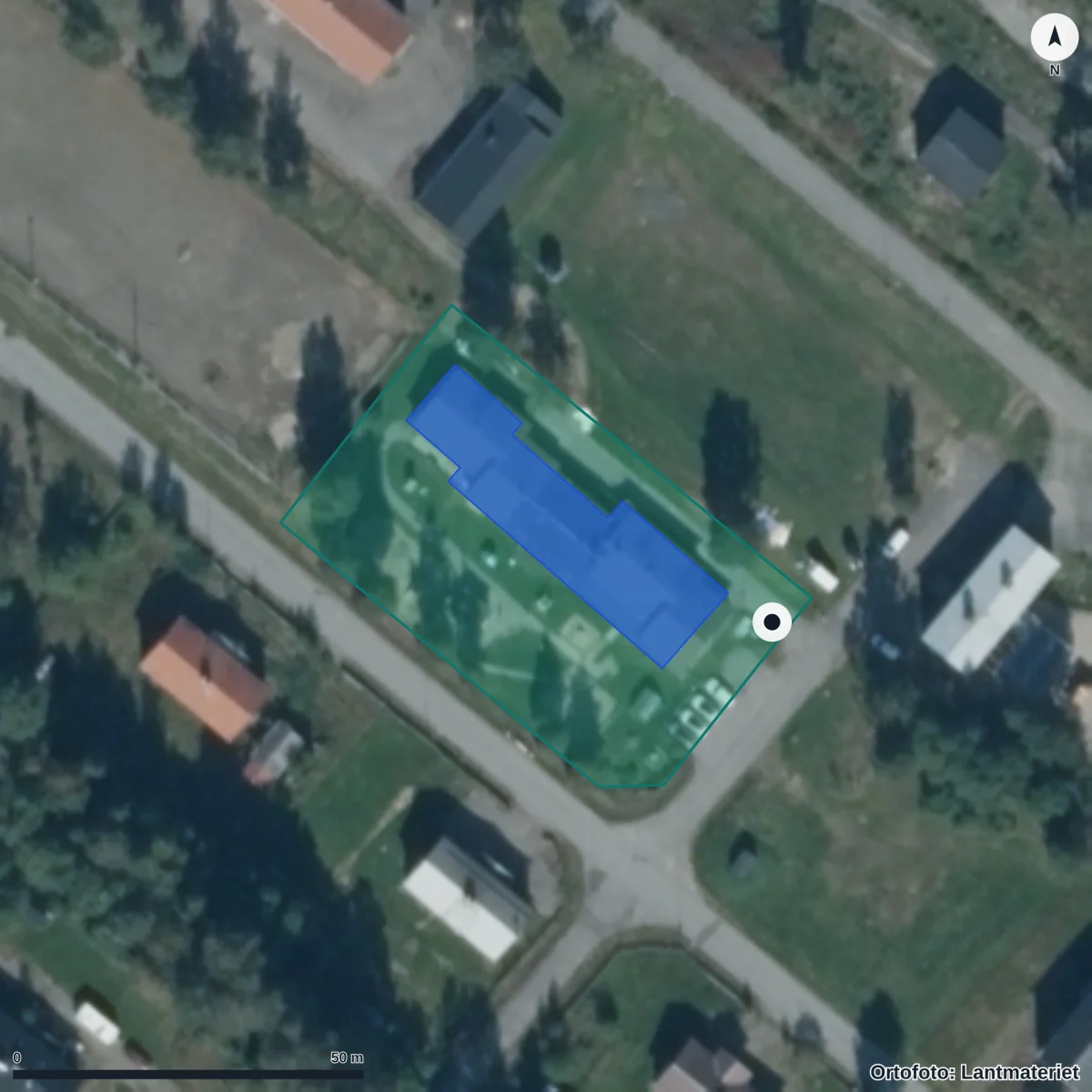 Flygbild över Kristinebergs Förskola, ortofoto från Lantmäteriet