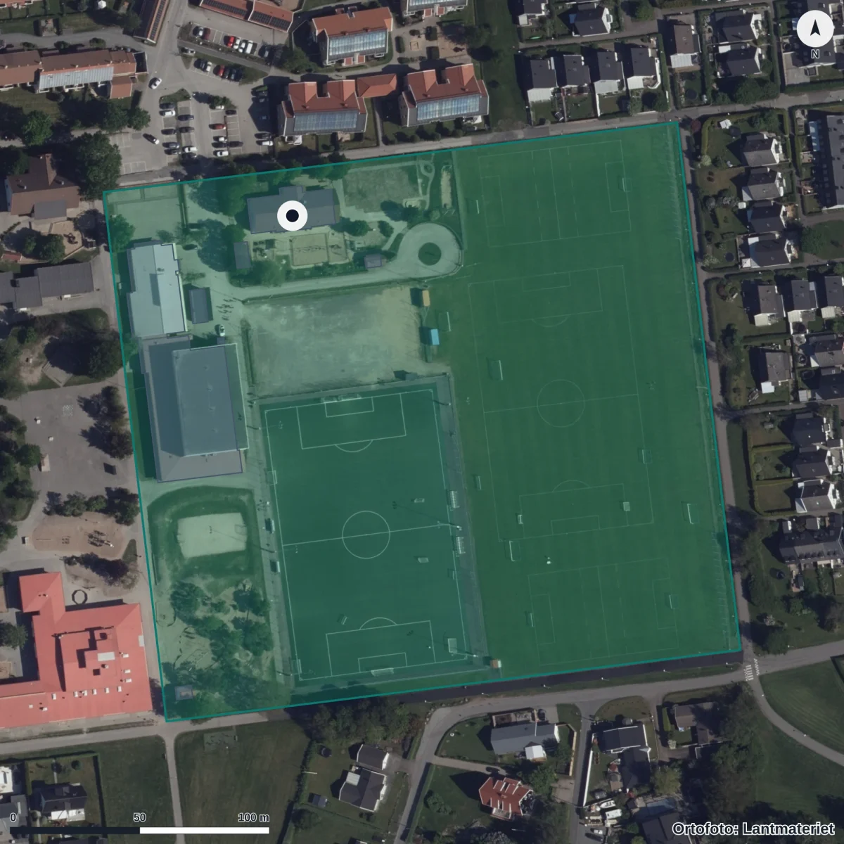 Flygbild över Klinnekärrs Förskola, ortofoto från Lantmäteriet