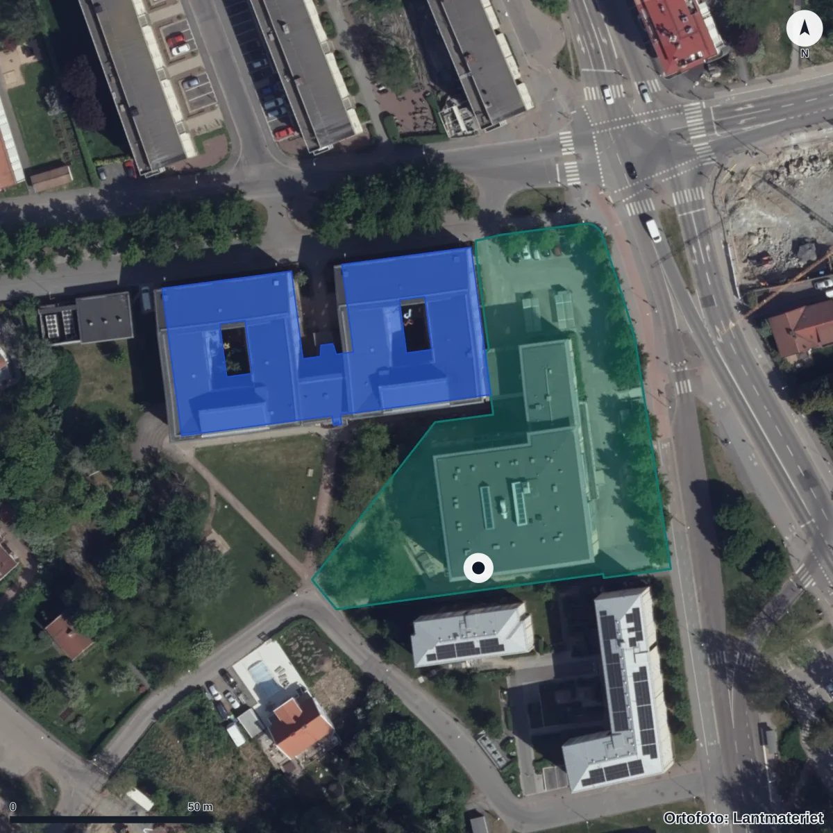 Flygbild över Gibraltargatan 29 Förskola, ortofoto från Lantmäteriet