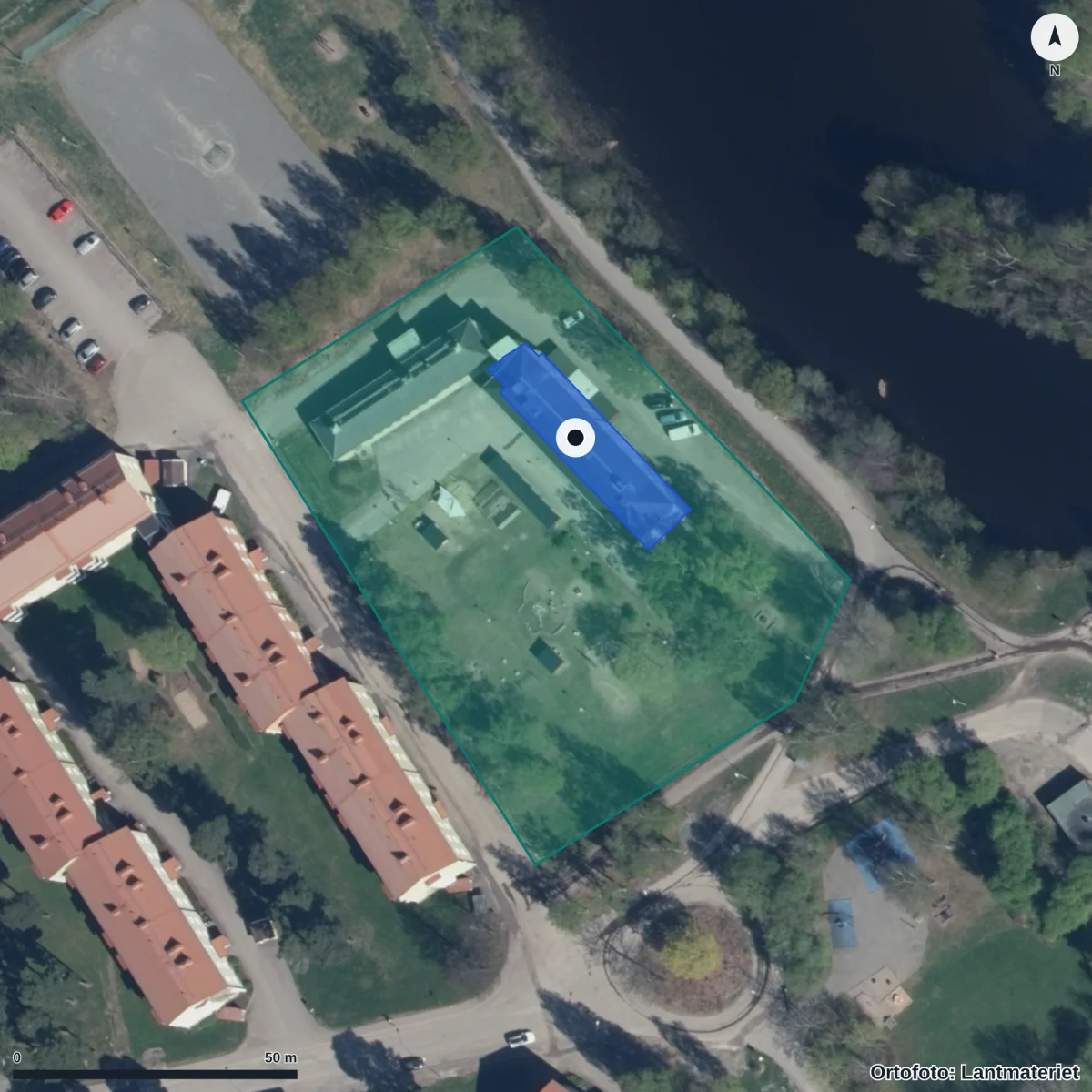 Flygbild över Förskolan Ugglevägen, ortofoto från Lantmäteriet