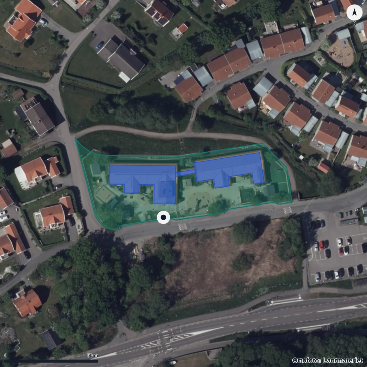Flygbild över Brännekullavägen 5 Förskola, ortofoto från Lantmäteriet