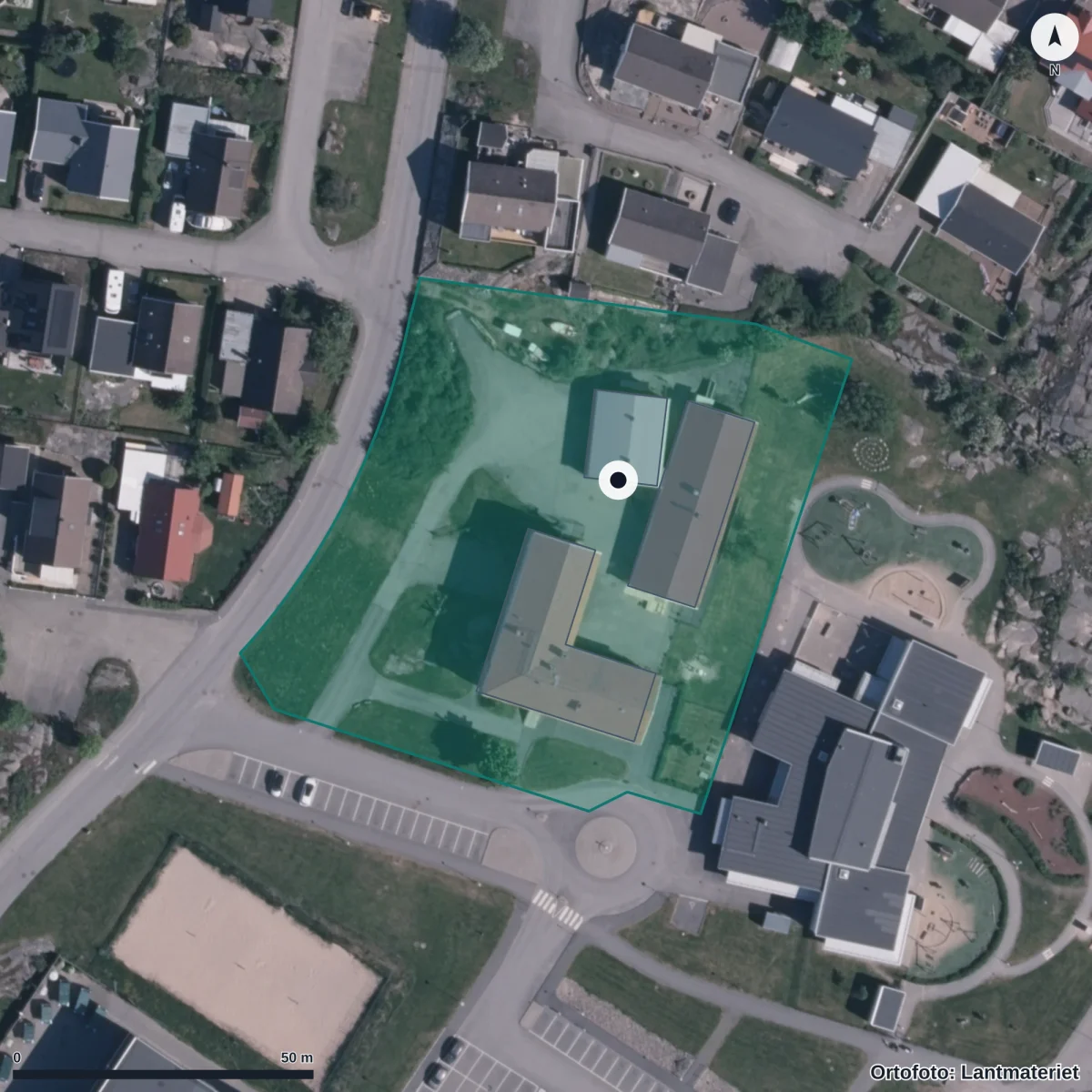 Flygbild över Solhagen, ortofoto från Lantmäteriet