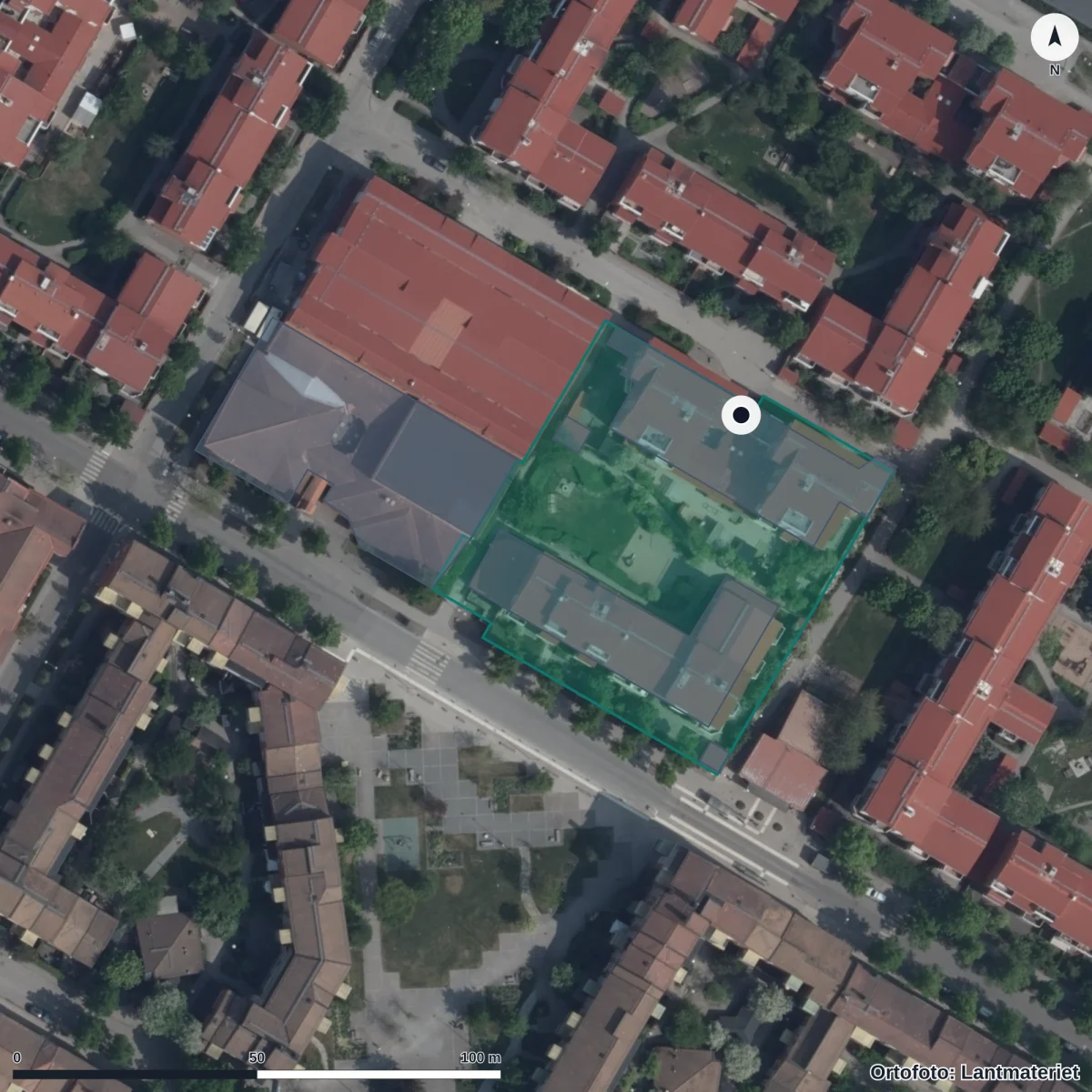 Flygbild över Förskolan Segelflygaren, ortofoto från Lantmäteriet