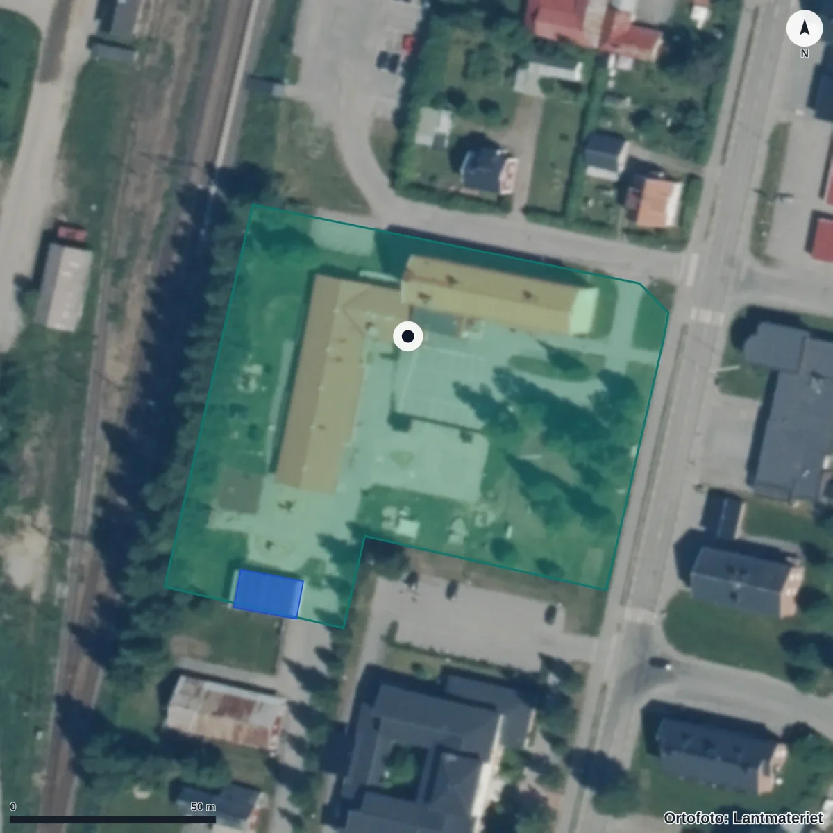 Flygbild över Förskolan Växthuset, ortofoto från Lantmäteriet