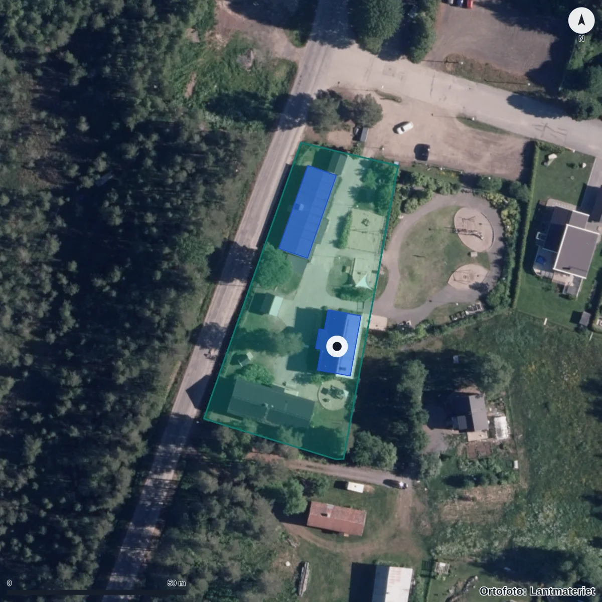 Flygbild över Förskolan Yttersjö, ortofoto från Lantmäteriet