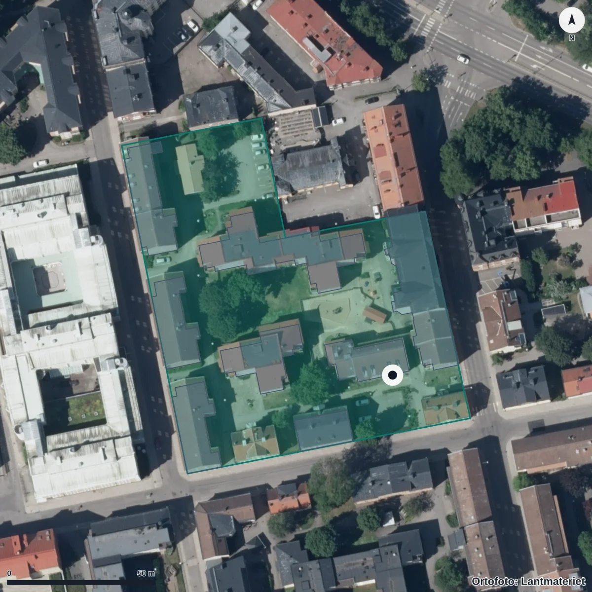 Flygbild över Kungsgatan 15, ortofoto från Lantmäteriet