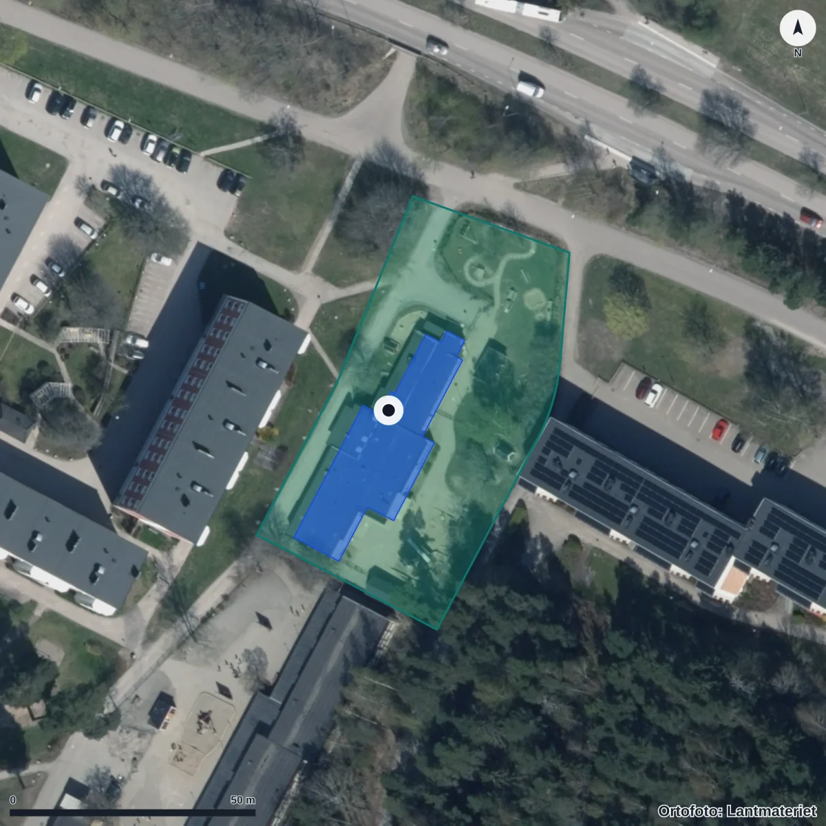 Flygbild över Vetterstorps Förskola, ortofoto från Lantmäteriet