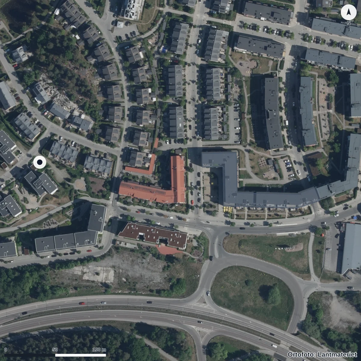 Flygbild över Vittra Brotorp, ortofoto från Lantmäteriet