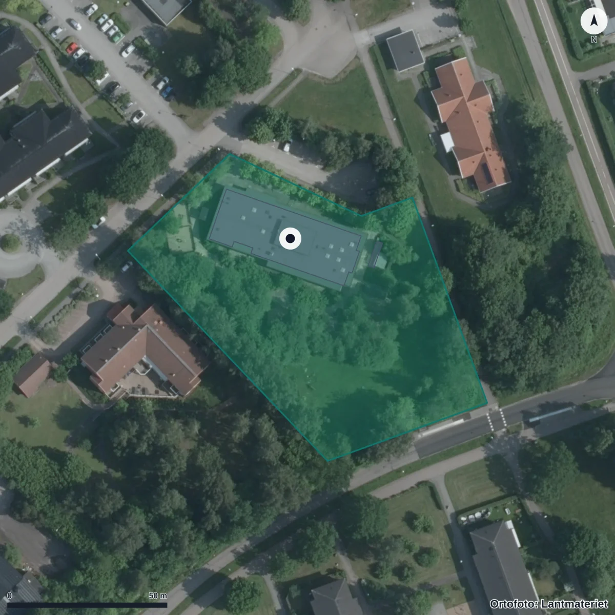 Flygbild över Rännebackens Förskola, ortofoto från Lantmäteriet