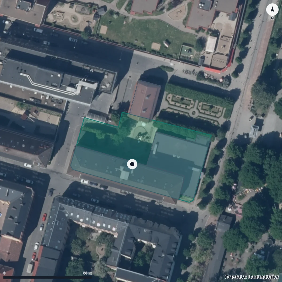 Flygbild över Drakens Förskola, ortofoto från Lantmäteriet