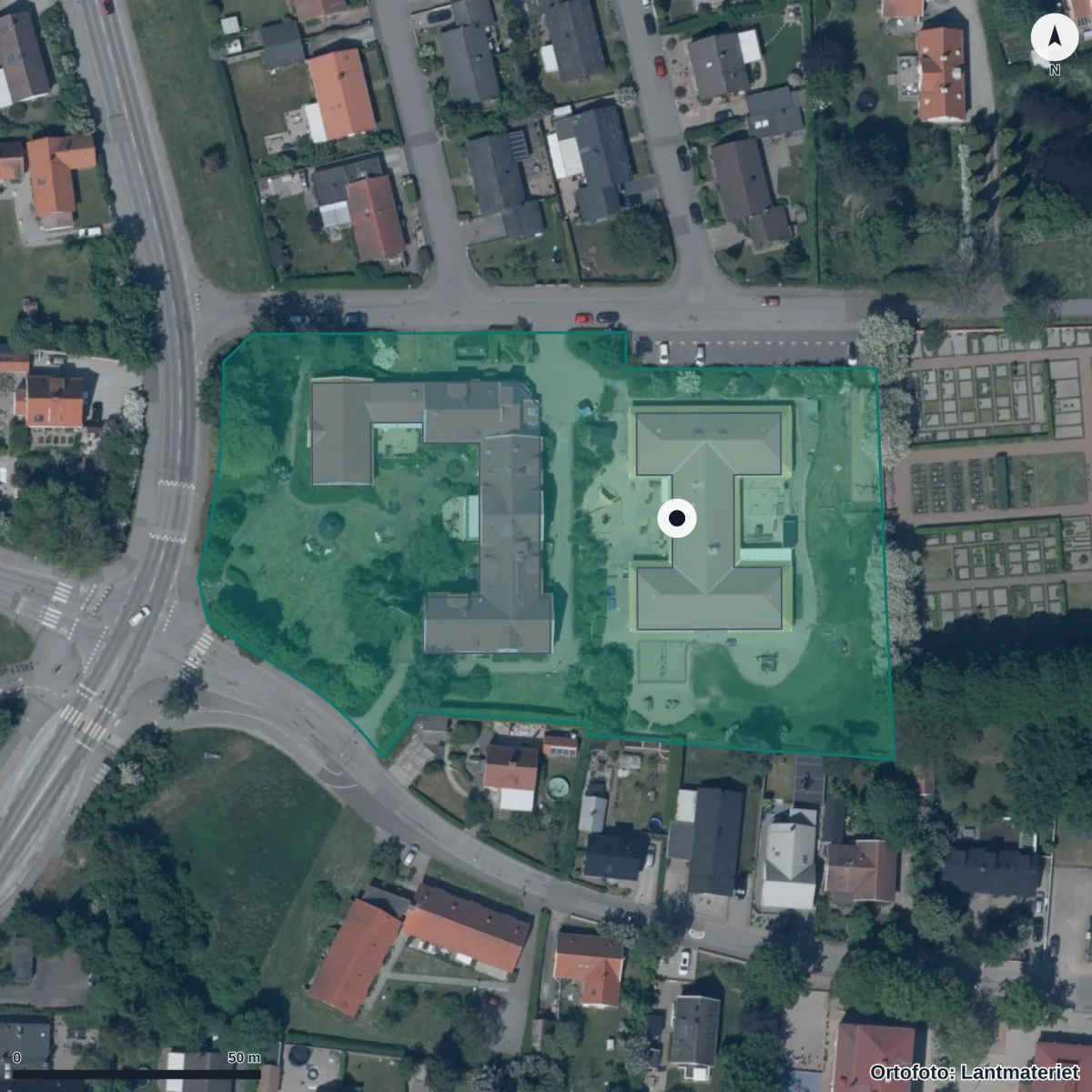 Flygbild över Kallenbergs Förskola, ortofoto från Lantmäteriet
