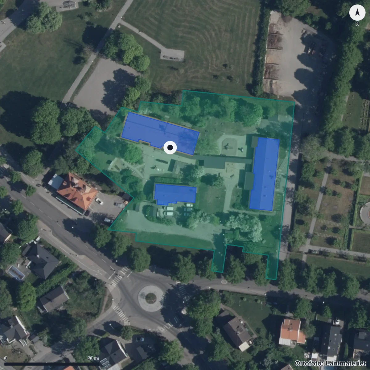 Flygbild över Förskolan Gliavägen 130, ortofoto från Lantmäteriet