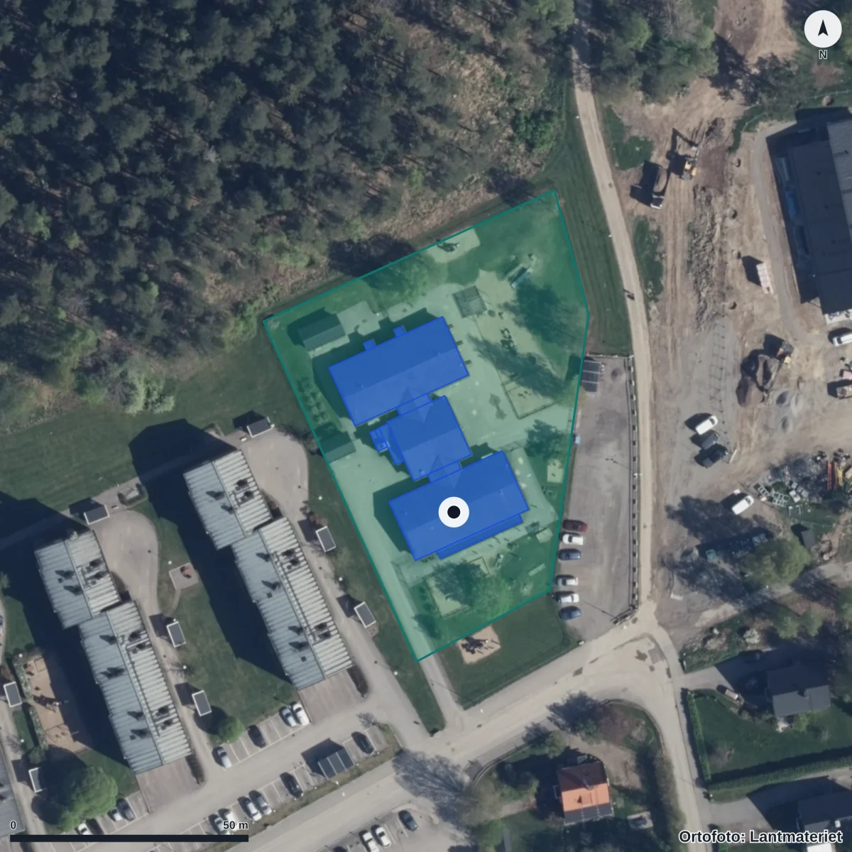Flygbild över Kilbergets Förskola, ortofoto från Lantmäteriet