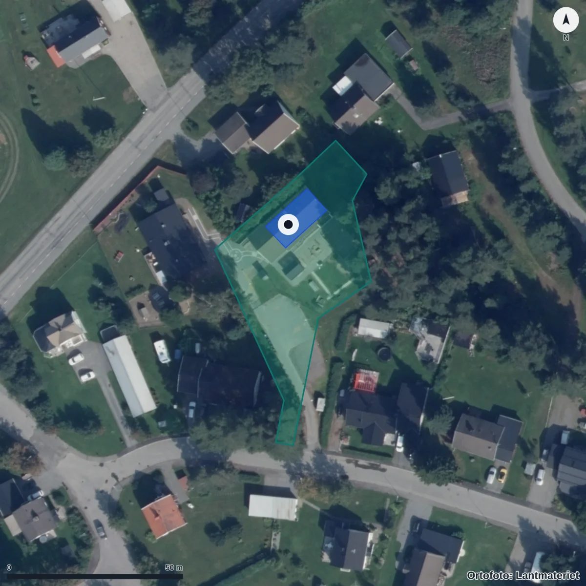 Flygbild över Skomakarens Förskola, ortofoto från Lantmäteriet
