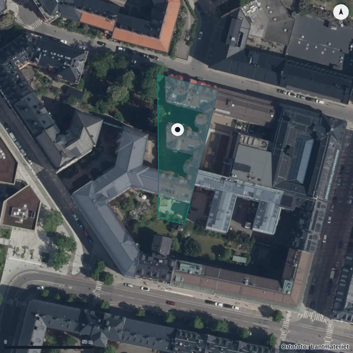 Flygbild över Jensen Förskola Kungsholmen, ortofoto från Lantmäteriet