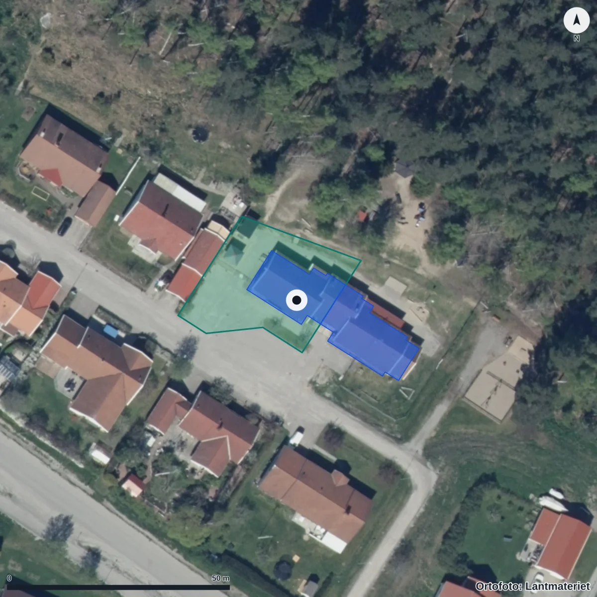 Flygbild över I Ur Och Skur Förskola, ortofoto från Lantmäteriet