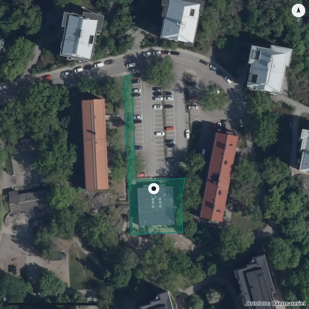 Flygbild över Hannebergs Förskola, ortofoto från Lantmäteriet