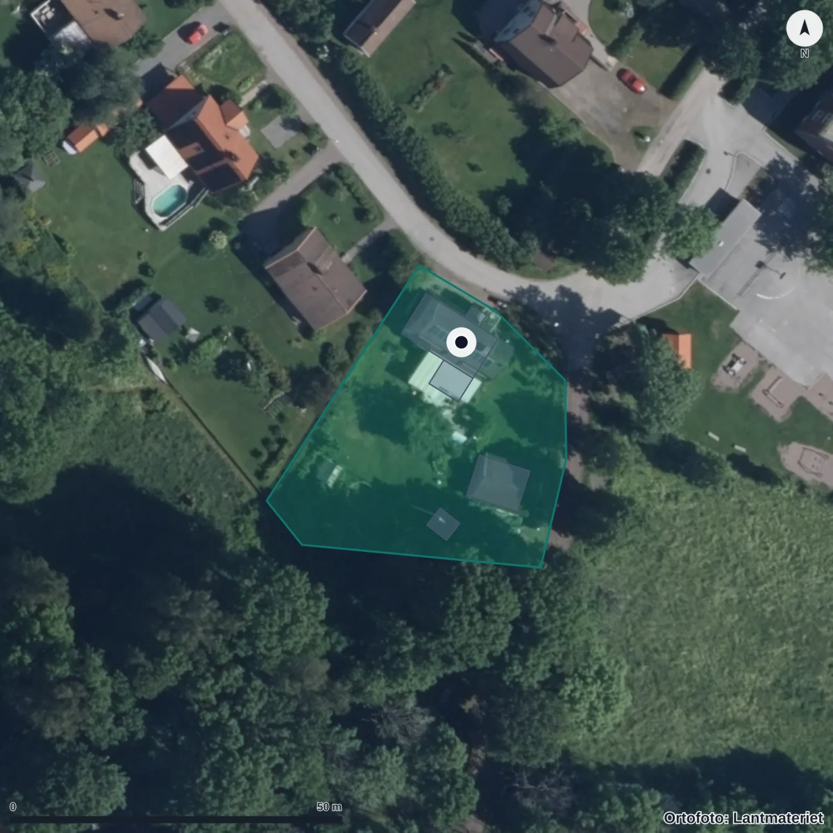 Flygbild över Skyttorps Förskola, ortofoto från Lantmäteriet