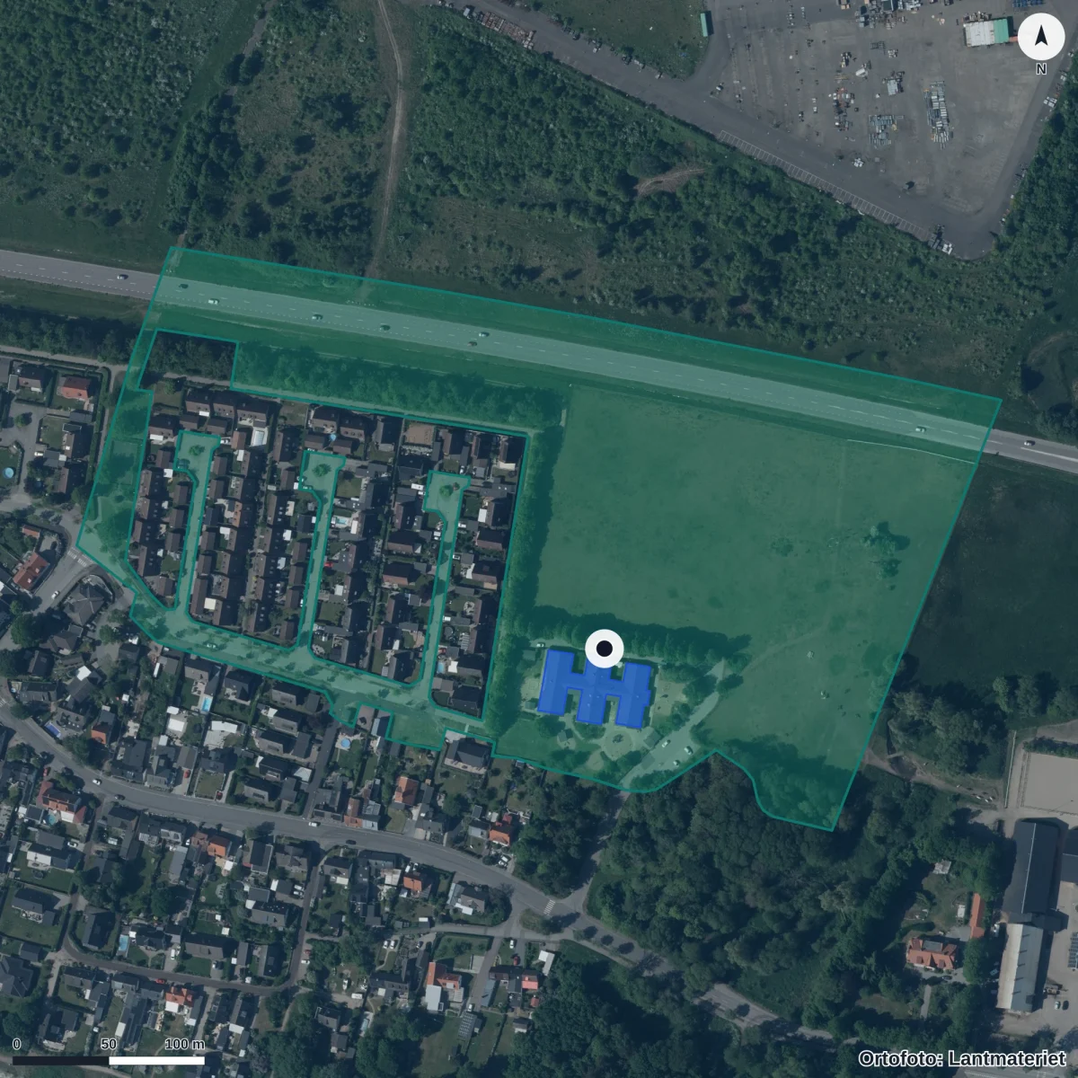 Flygbild över Öster Järs Förskola, ortofoto från Lantmäteriet