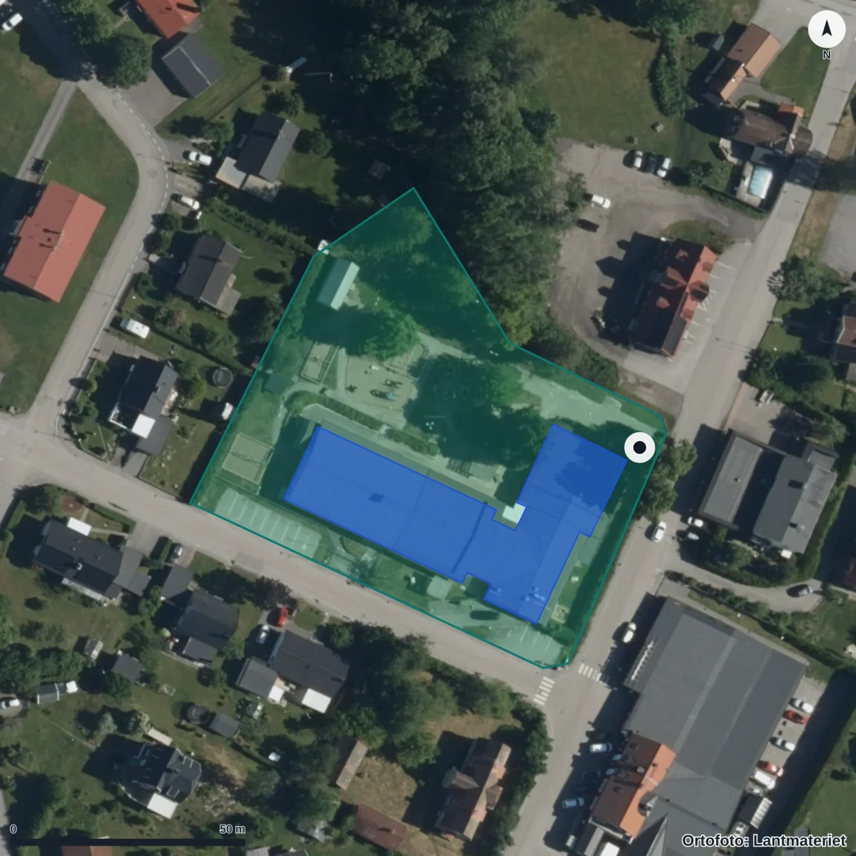 Flygbild över Önnemo Förskola, ortofoto från Lantmäteriet