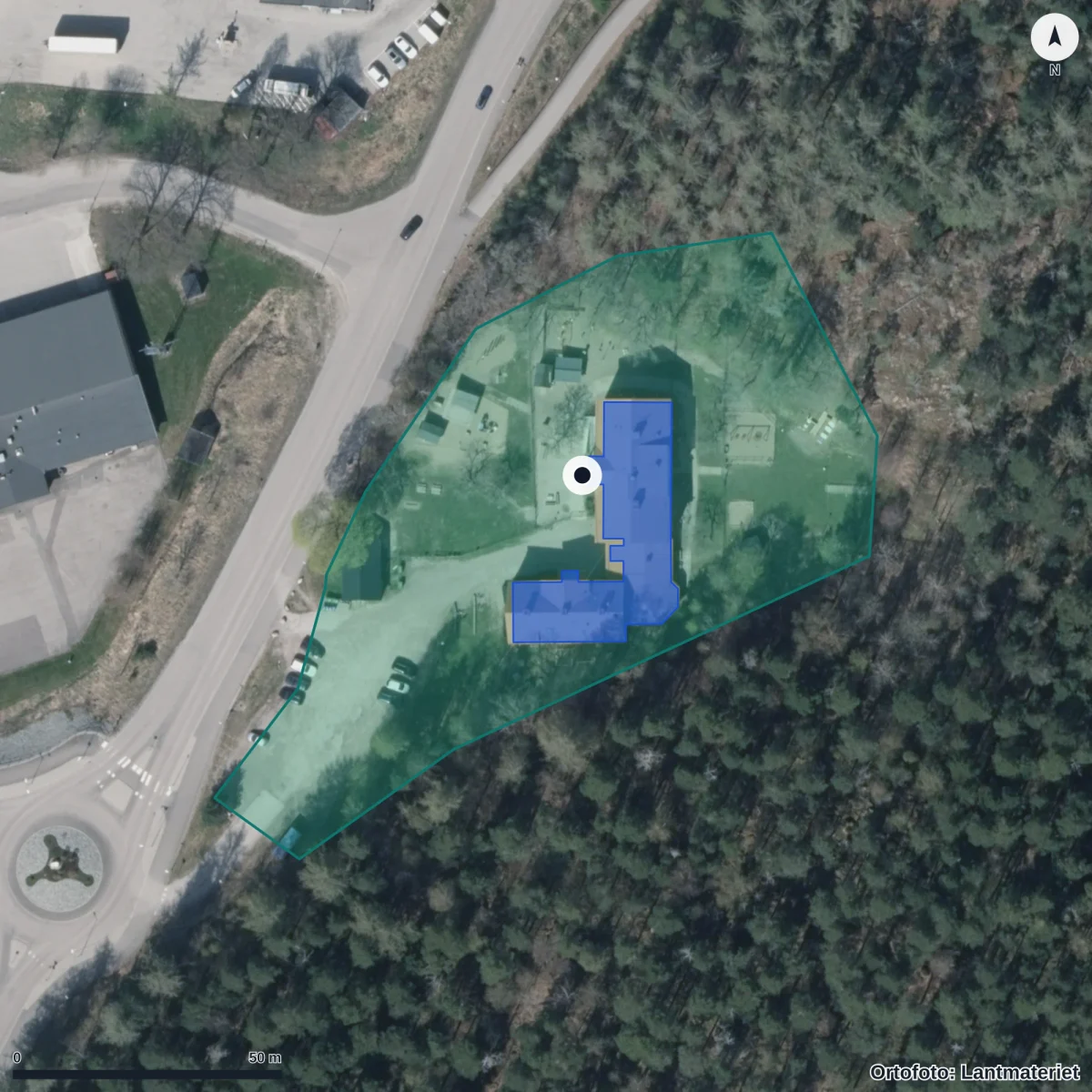 Flygbild över Sörgården, ortofoto från Lantmäteriet