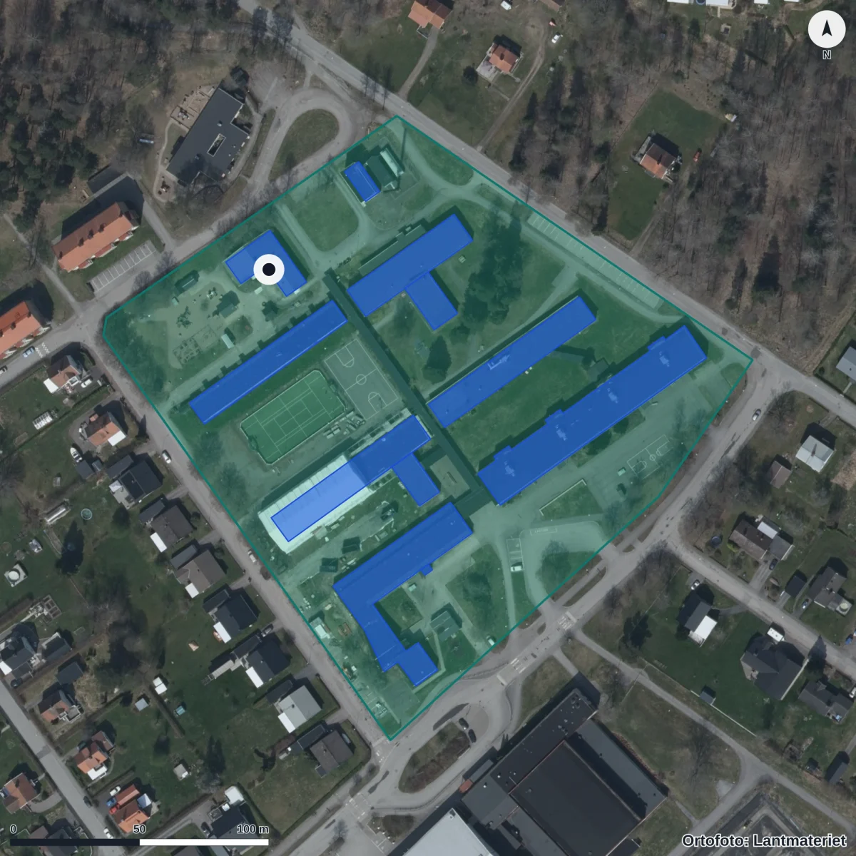 Flygbild över Strömtorps Förskola, ortofoto från Lantmäteriet