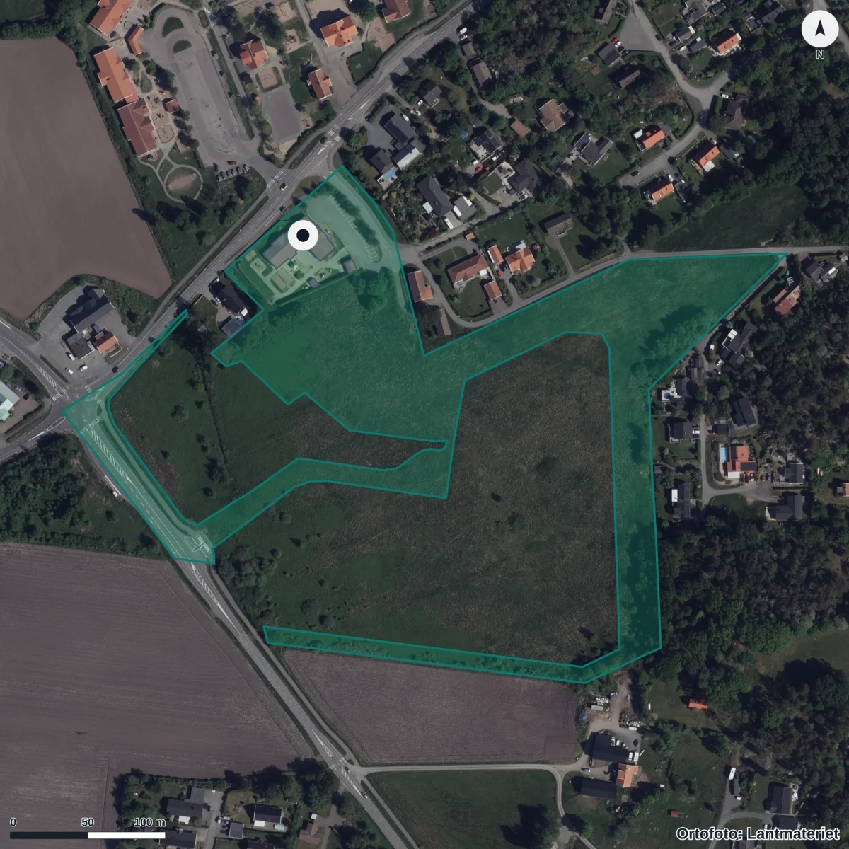 Flygbild över Iserås Förskola, ortofoto från Lantmäteriet