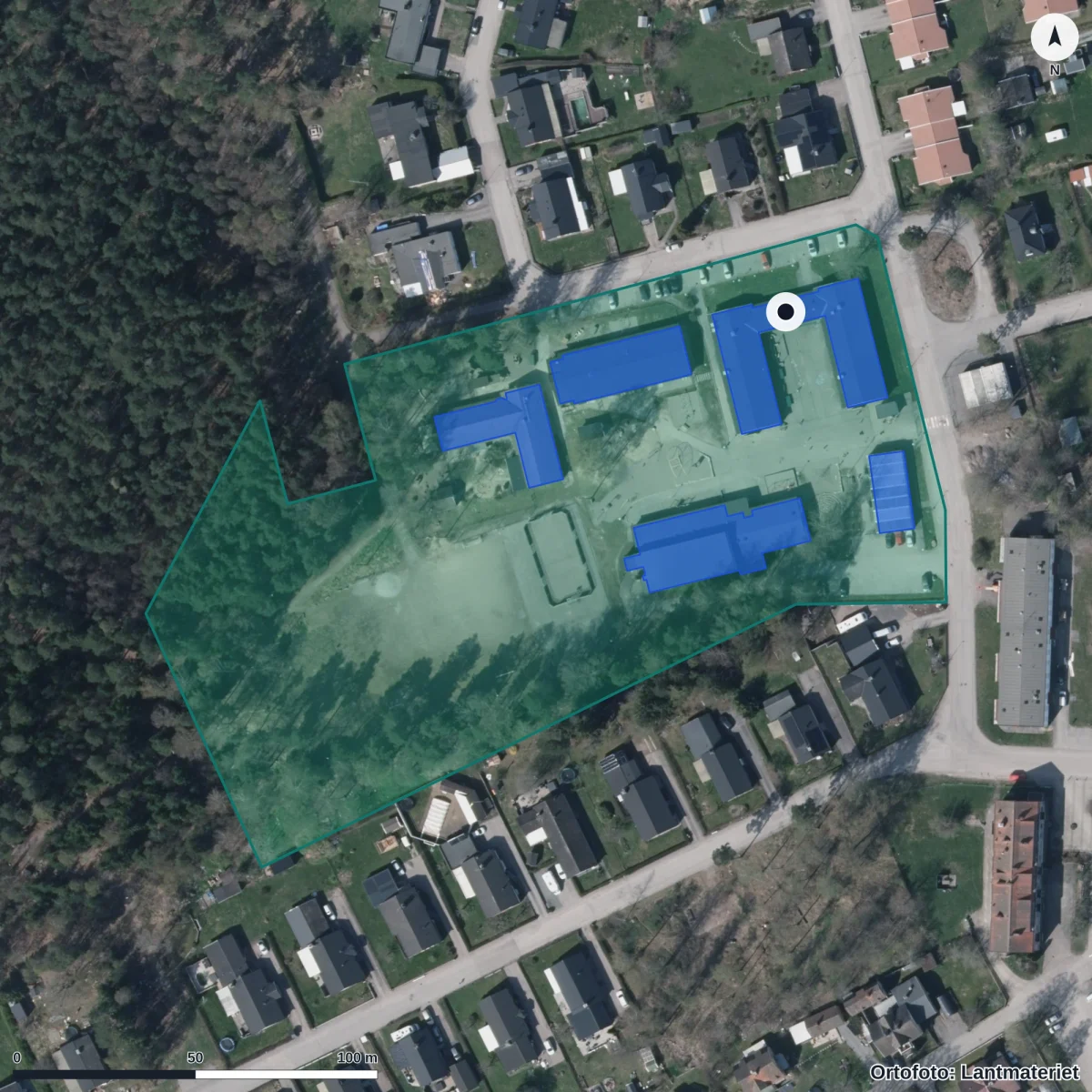 Flygbild över Skogsbrynet, ortofoto från Lantmäteriet